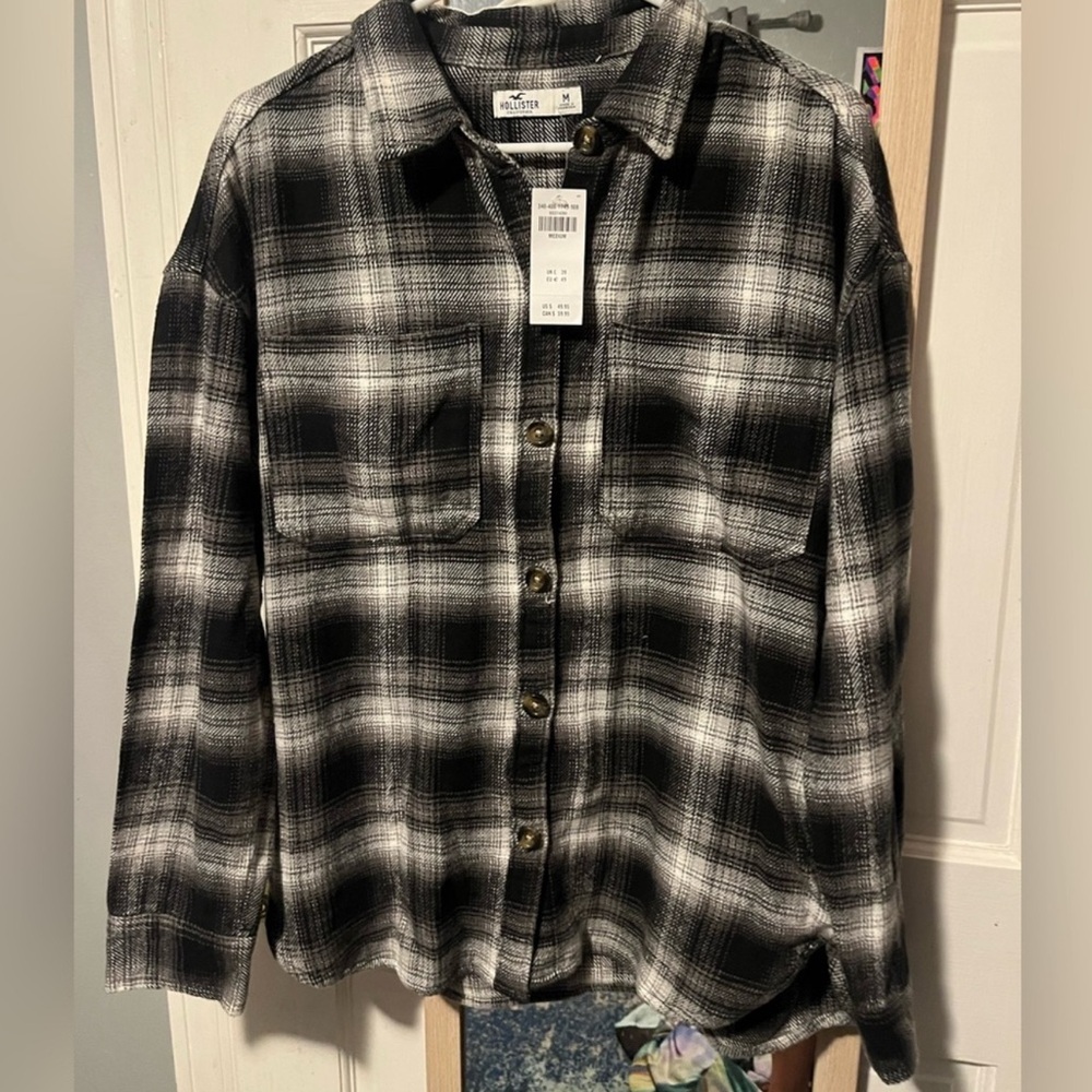 Black and White Plaid Button-Up Shirt